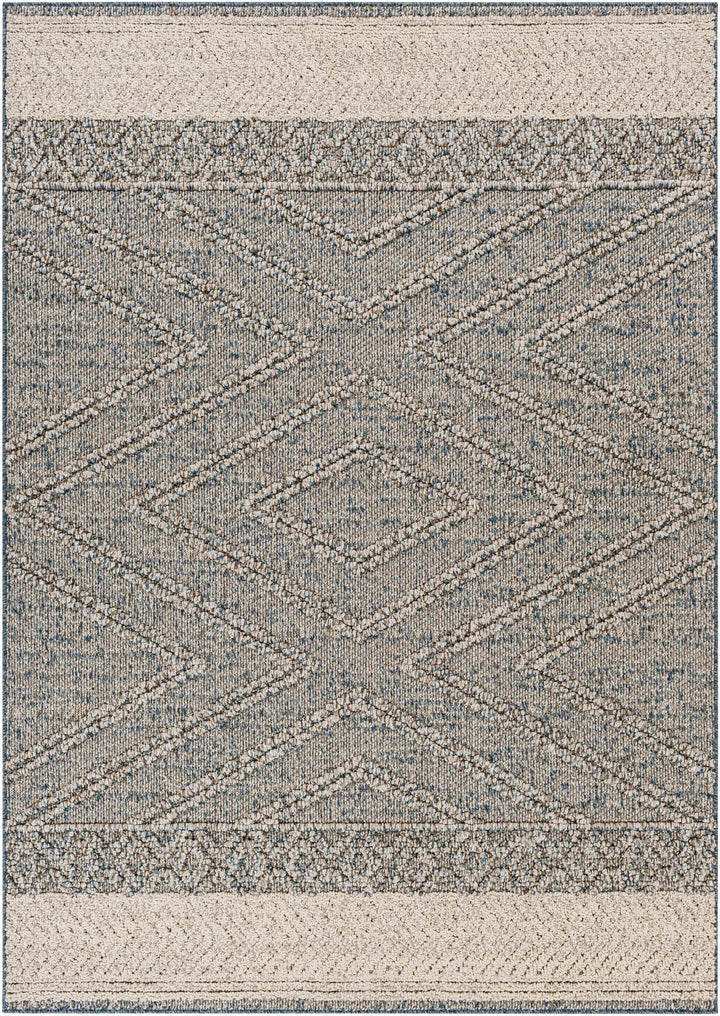 Modern Geometrical Blue and Ivory Chevron Design Outdoor safe Area Rug - The Rug Decor
