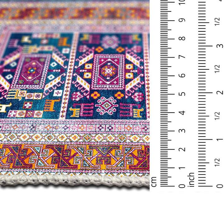 Modern Geometrical Blue And Rust Machine Washable Rug - The Rug Decor