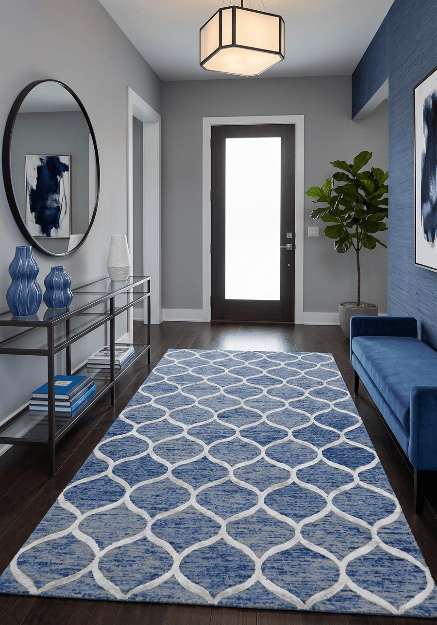 Modern Geometrical Blue Hand Tufted Wool 5x8 Area Rug - The Rug Decor