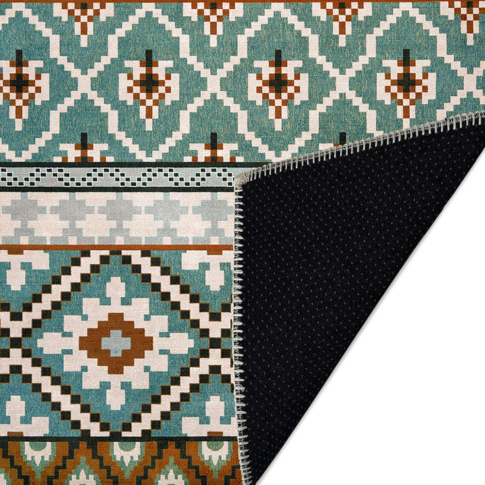 Modern Geometrical Blue Machine Washable Cotton Area Rug - The Rug Decor