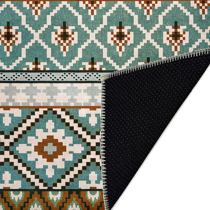 Modern Geometrical Blue Machine Washable Cotton Area Rug - The Rug Decor