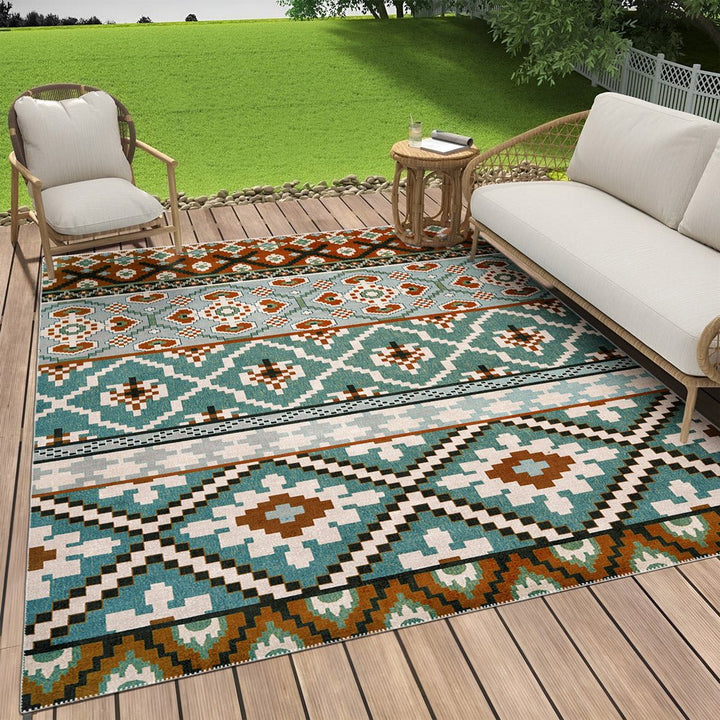 Modern Geometrical Blue Machine Washable Cotton Area Rug - The Rug Decor