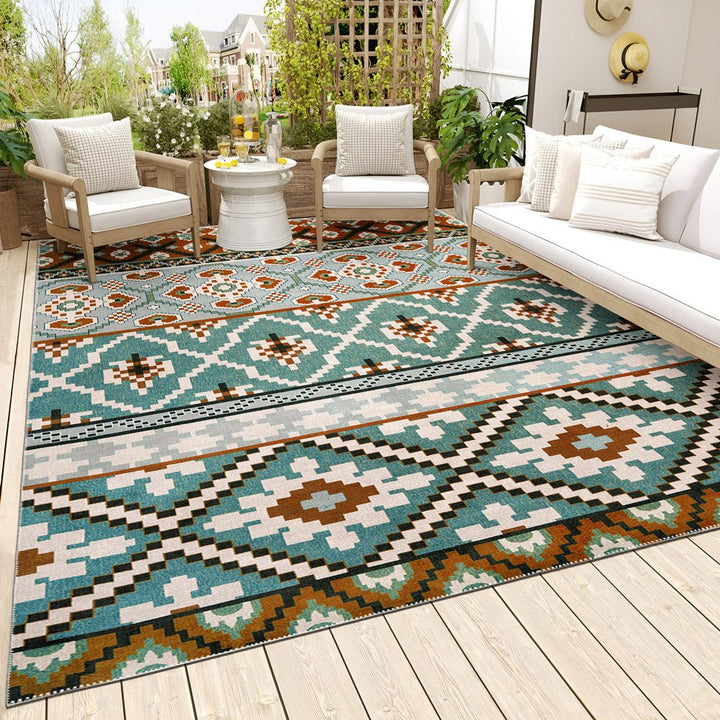 Modern Geometrical Blue Machine Washable Cotton Area Rug - The Rug Decor