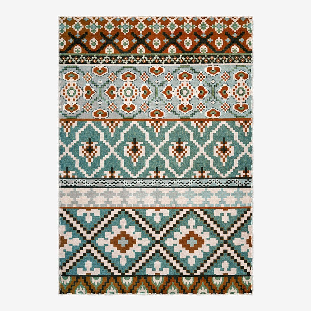 Modern Geometrical Blue Machine Washable Cotton Area Rug - The Rug Decor