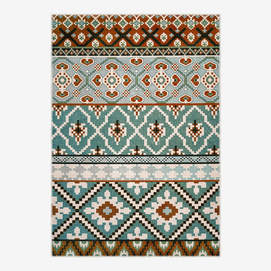 Modern Geometrical Blue Machine Washable Cotton Area Rug - The Rug Decor