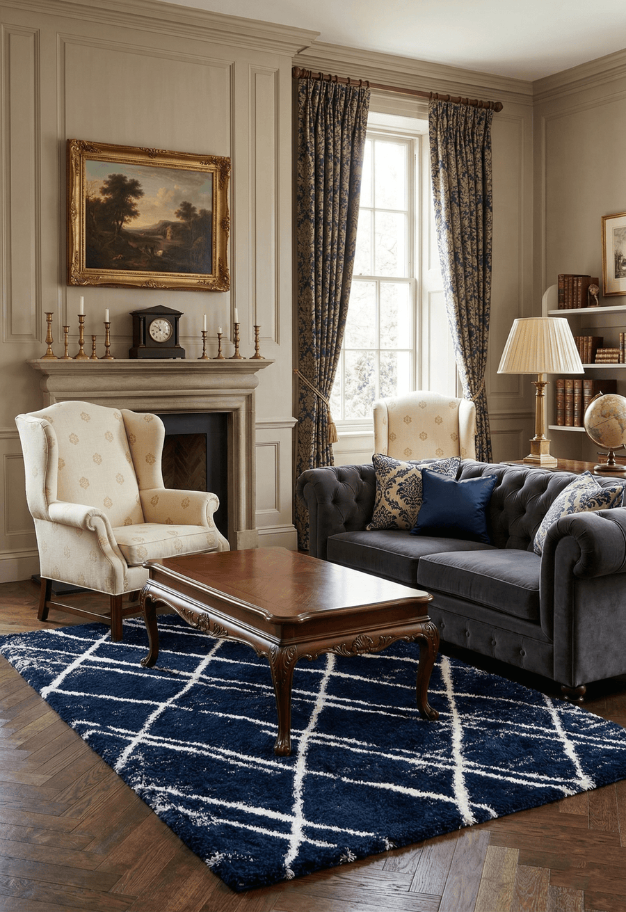 Modern Geometrical Blue Machine Woven 5x7 Area Rug - The Rug Decor