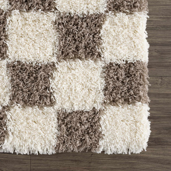 Modern Geometrical Brown and Ivory Checker Board Plush Pile Moroccan Style Area Rug - The Rug Decor