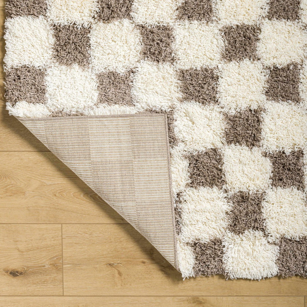 Modern Geometrical Brown and Ivory Checker Board Plush Pile Moroccan Style Area Rug - The Rug Decor