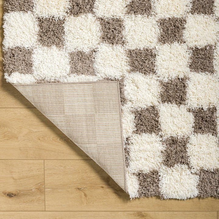 Modern Geometrical Brown and Ivory Checker Board Plush Pile Moroccan Style Area Rug - The Rug Decor