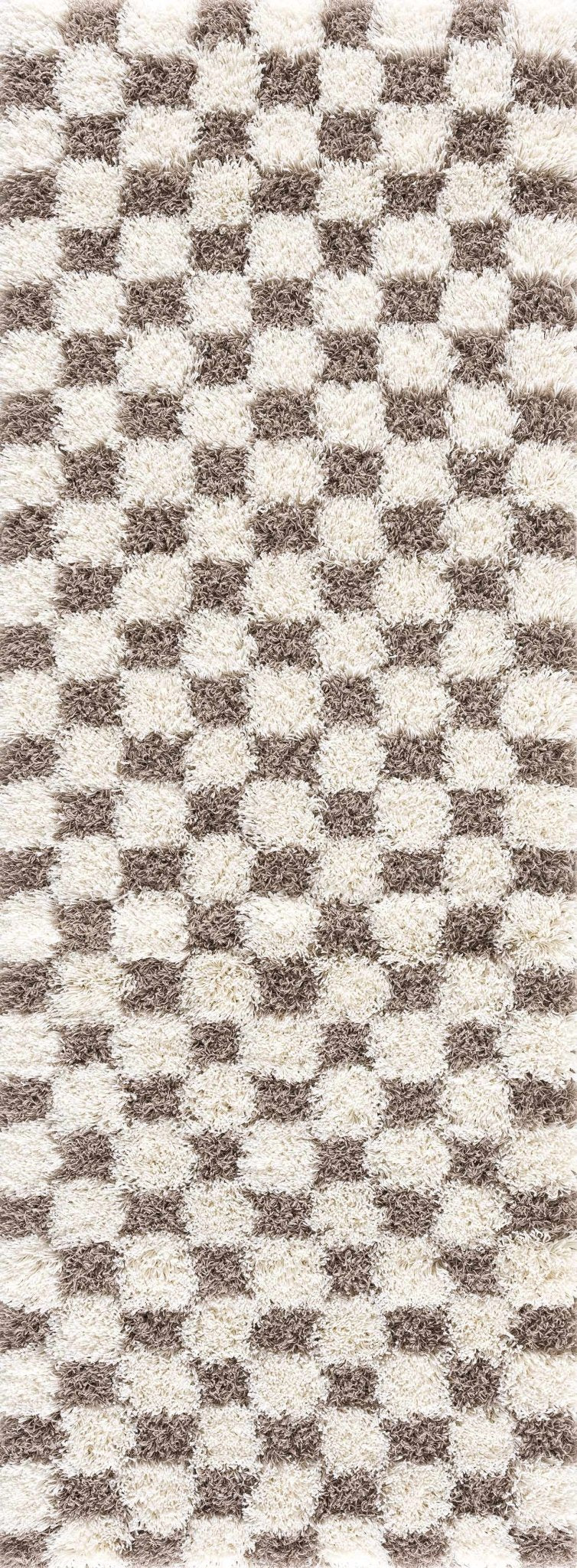 Modern Geometrical Brown and Ivory Checker Board Plush Pile Moroccan Style Area Rug - The Rug Decor