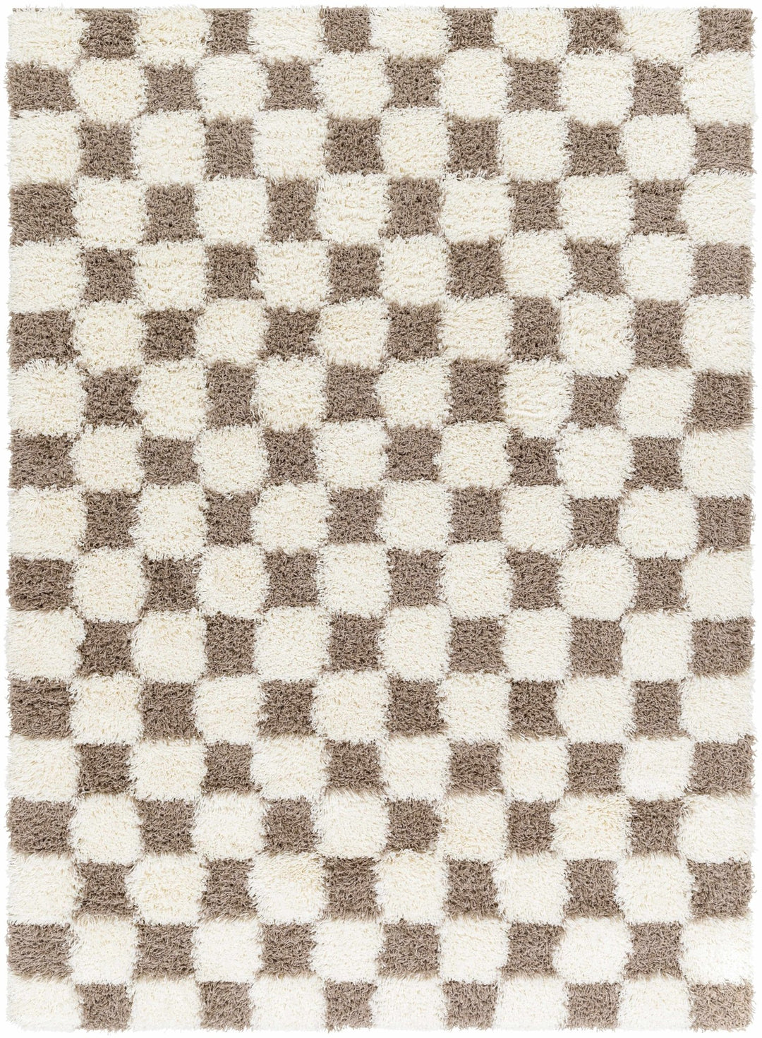Modern Geometrical Brown and Ivory Checker Board Plush Pile Moroccan Style Area Rug - The Rug Decor