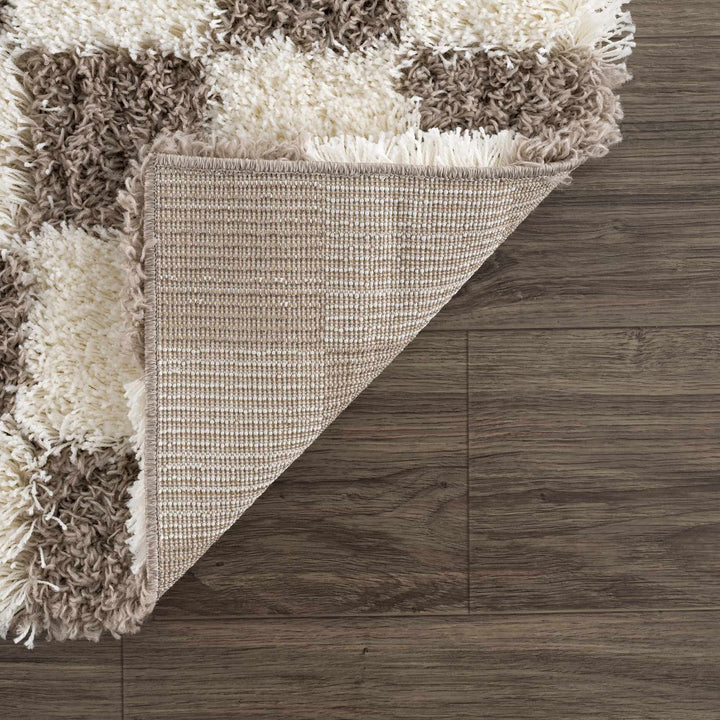Modern Geometrical Brown and Ivory Checker Board Plush Pile Moroccan Style Area Rug - The Rug Decor