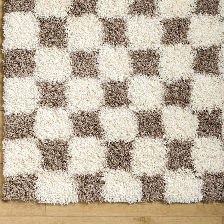 Modern Geometrical Brown and Ivory Checker Board Plush Pile Moroccan Style Area Rug - The Rug Decor