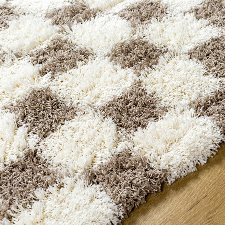 Modern Geometrical Brown and Ivory Checker Board Plush Pile Moroccan Style Area Rug - The Rug Decor