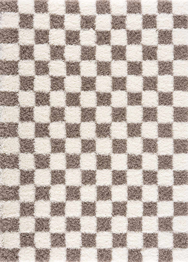 Modern Geometrical Brown and Ivory Checker Board Plush Pile Moroccan Style Area Rug - The Rug Decor