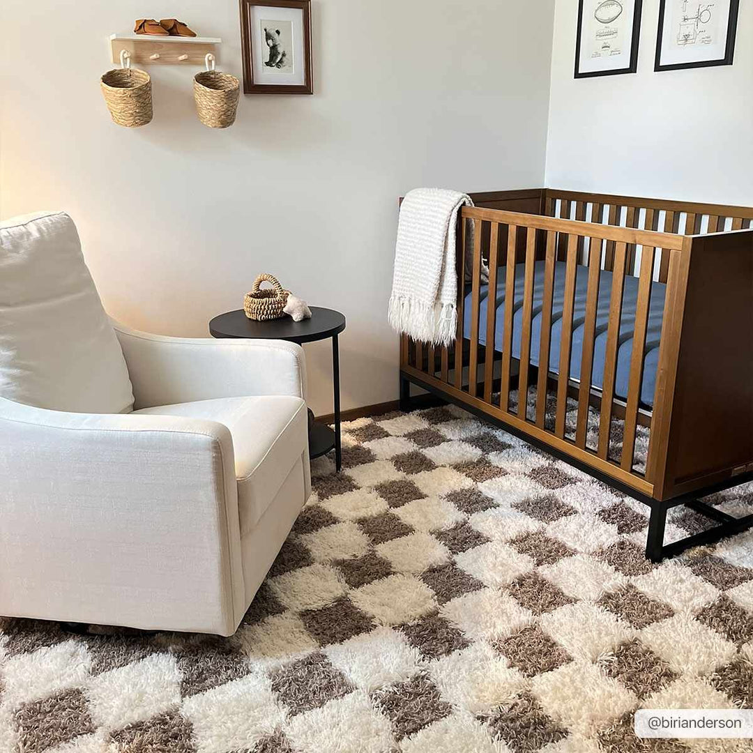 Modern Geometrical Brown and Ivory Checker Board Plush Pile Moroccan Style Area Rug - The Rug Decor