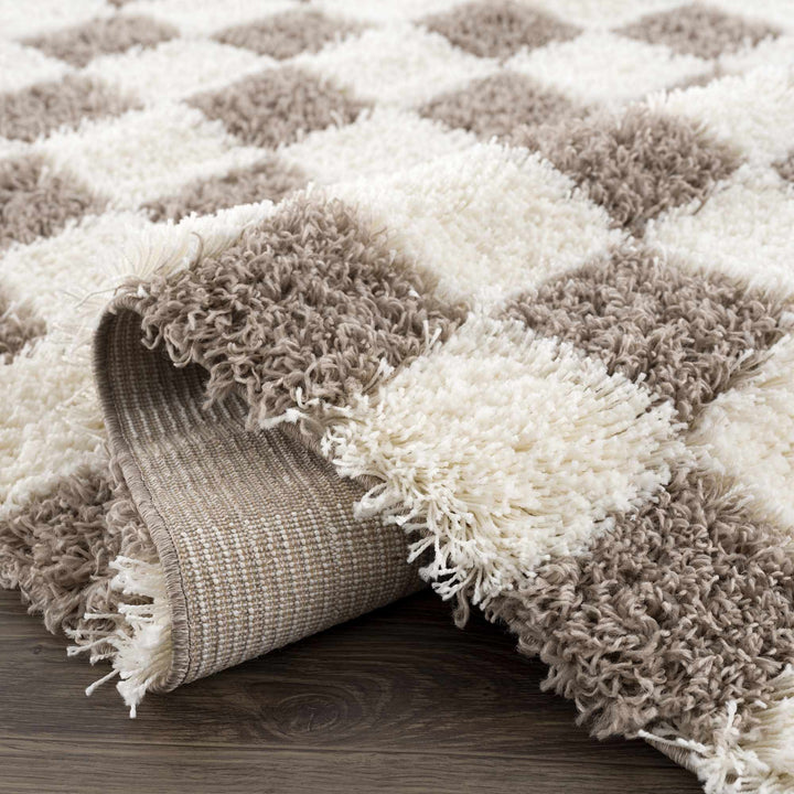 Modern Geometrical Brown and Ivory Checker Board Plush Pile Moroccan Style Area Rug - The Rug Decor