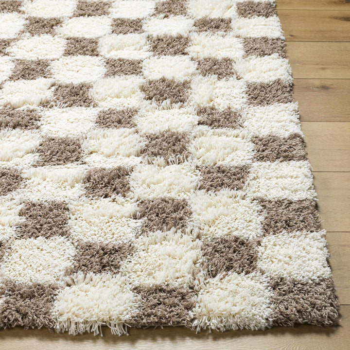 Modern Geometrical Brown and Ivory Checker Board Plush Pile Moroccan Style Area Rug - The Rug Decor
