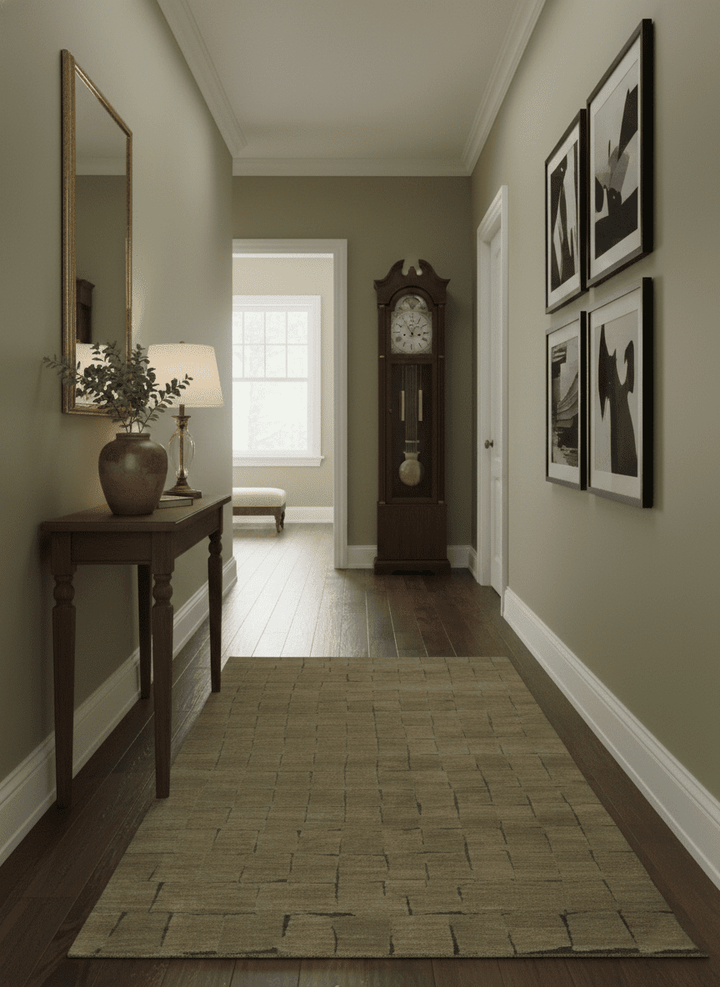 Modern Geometrical Brown, Olive and Charcoal Hand Knotted 5x8 Wool and Silk Area Rug - The Rug Decor