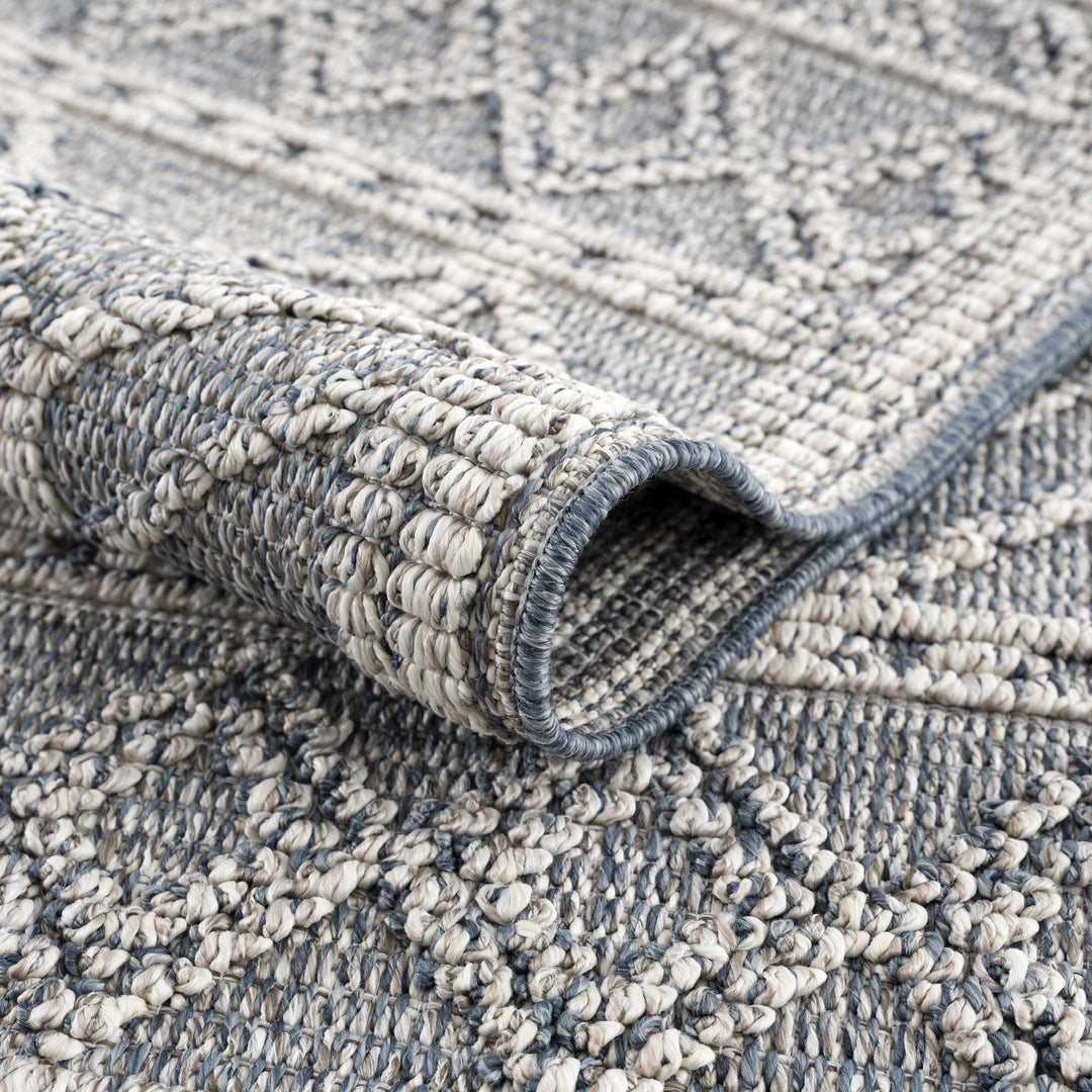 Modern Geometrical Carved Texture Blue and Ivory Outdoor Safe Area Rug - The Rug Decor