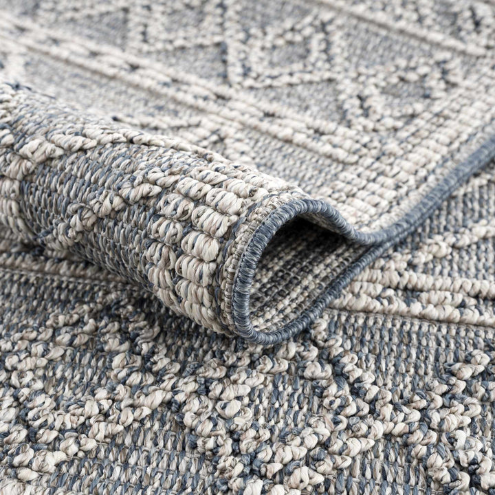 Modern Geometrical Carved Texture Blue and Ivory Outdoor Safe Area Rug - The Rug Decor