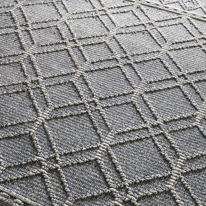 Modern Geometrical Carved Texture Blue and Ivory Outdoor Safe Area Rug - The Rug Decor