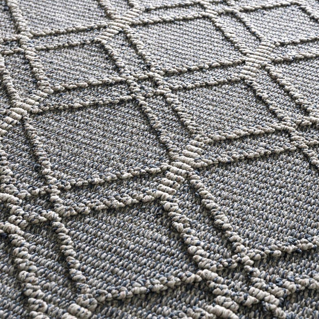 Modern Geometrical Carved Texture Blue and Ivory Outdoor Safe Area Rug - The Rug Decor
