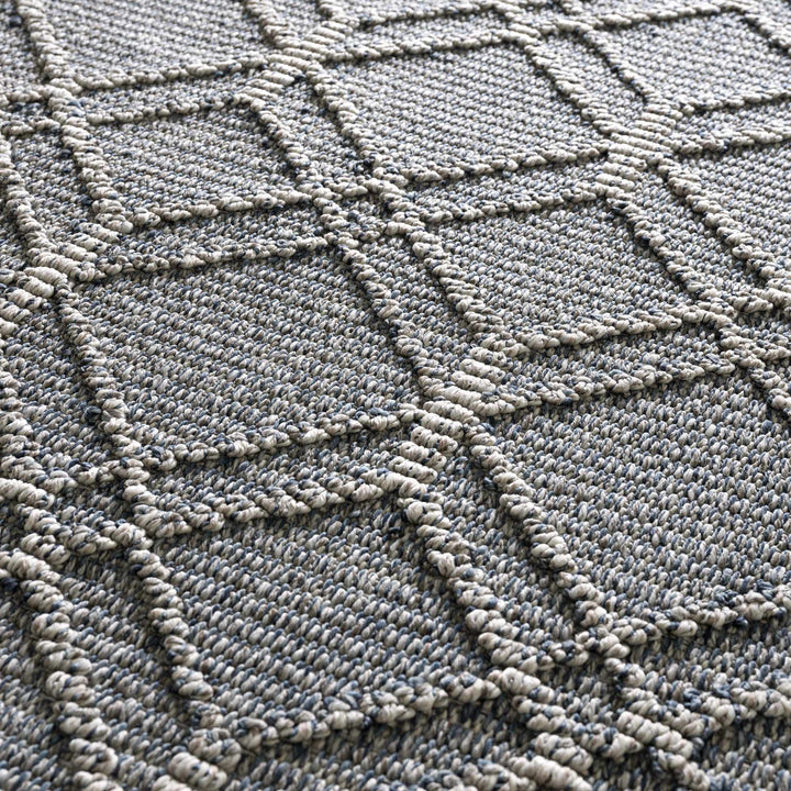 Modern Geometrical Carved Texture Blue and Ivory Outdoor Safe Area Rug - The Rug Decor