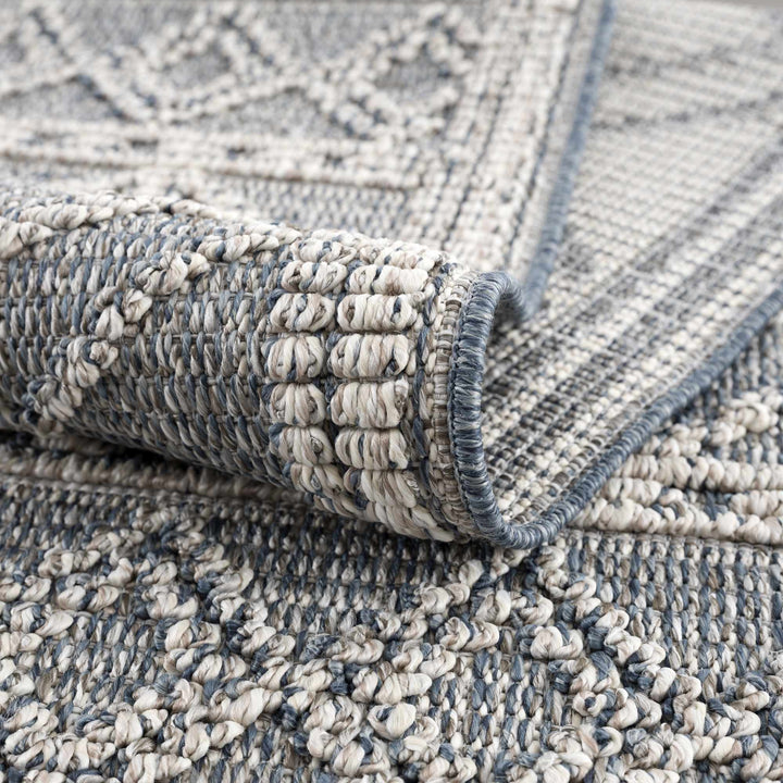 Modern Geometrical Carved Texture Blue and Ivory Outdoor Safe Area Rug - The Rug Decor