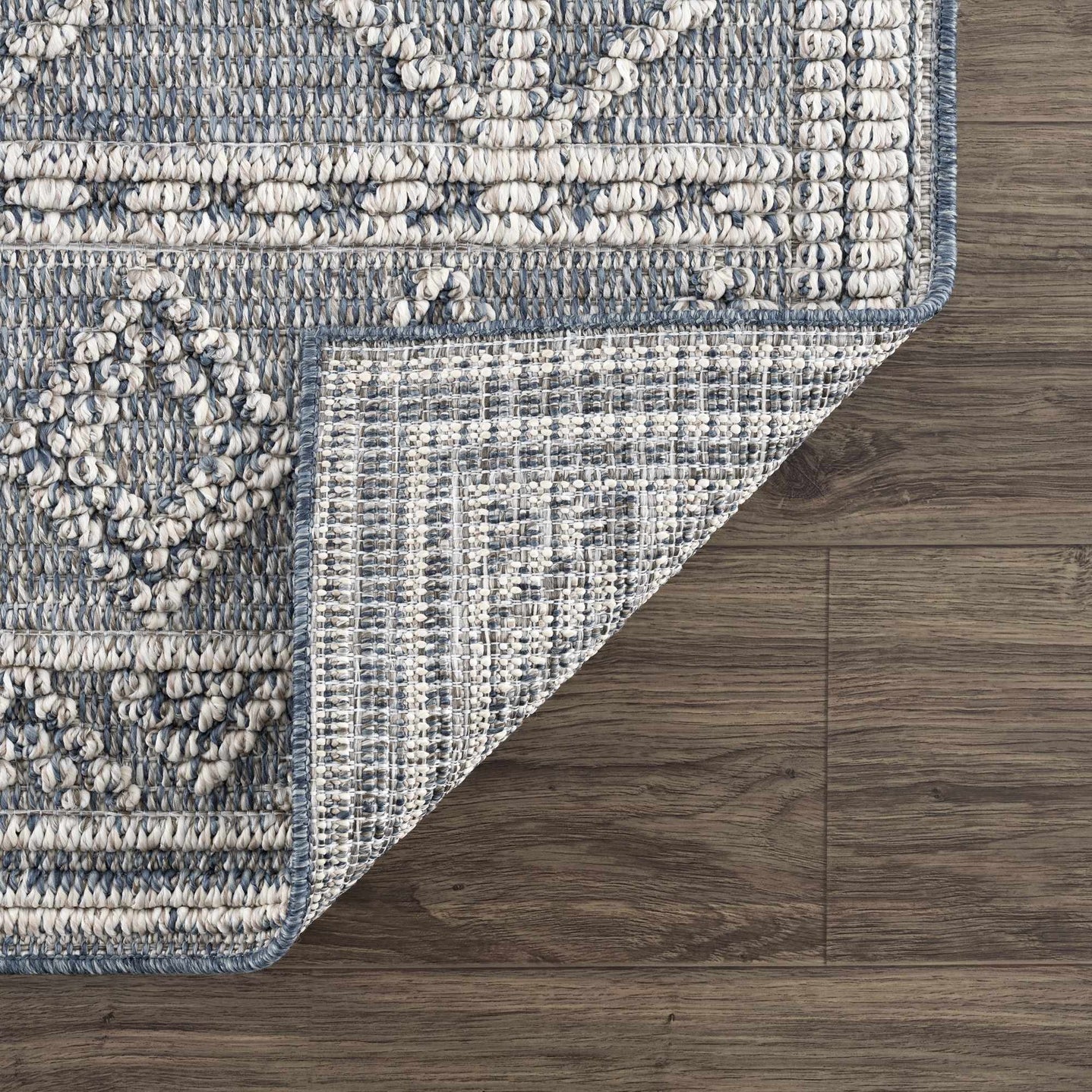 Modern Geometrical Carved Texture Blue and Ivory Outdoor Safe Area Rug - The Rug Decor