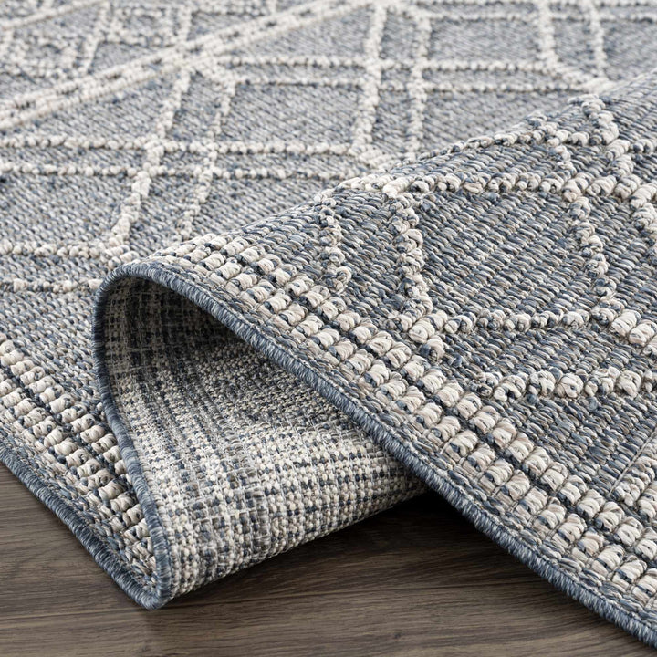 Modern Geometrical Carved Texture Blue and Ivory Outdoor Safe Area Rug - The Rug Decor