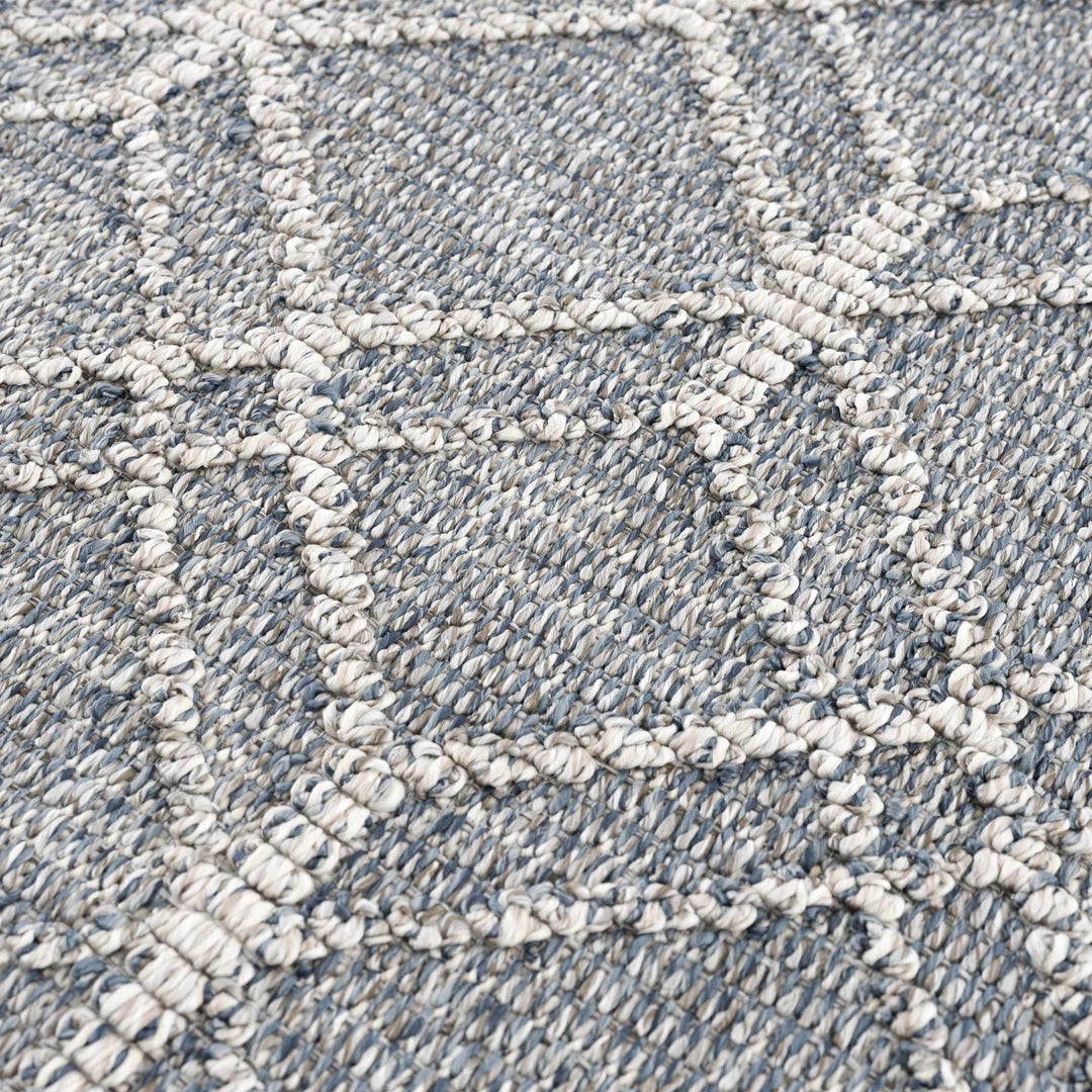 Modern Geometrical Carved Texture Blue and Ivory Outdoor Safe Area Rug - The Rug Decor