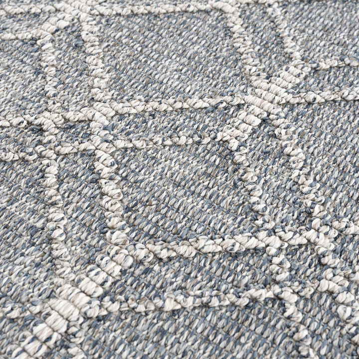 Modern Geometrical Carved Texture Blue and Ivory Outdoor Safe Area Rug - The Rug Decor