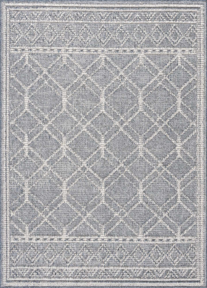 Modern Geometrical Carved Texture Blue and Ivory Outdoor Safe Area Rug - The Rug Decor
