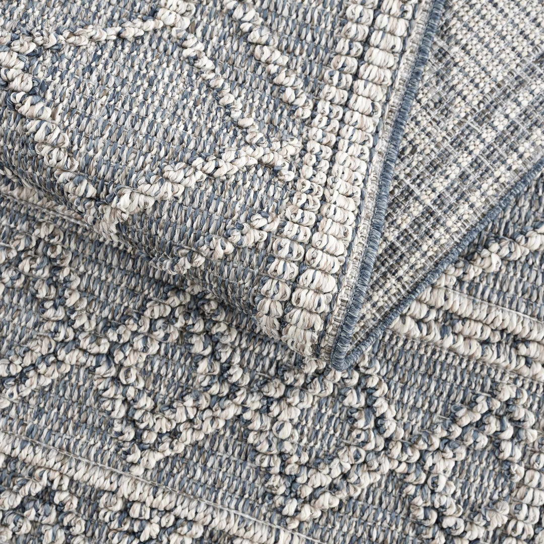 Modern Geometrical Carved Texture Blue and Ivory Outdoor Safe Area Rug - The Rug Decor