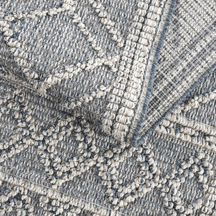 Modern Geometrical Carved Texture Blue and Ivory Outdoor Safe Area Rug - The Rug Decor