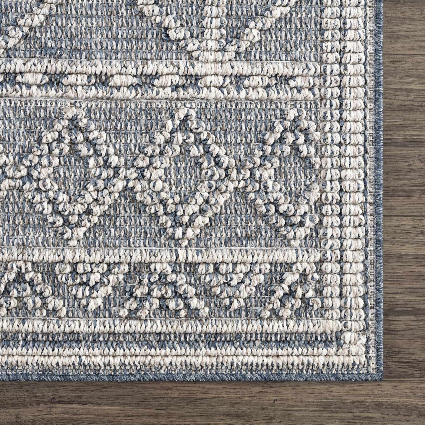 Modern Geometrical Carved Texture Blue and Ivory Outdoor Safe Area Rug - The Rug Decor