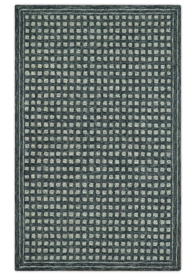 Modern Geometrical Charcoal and Ivory Hand Tufted 5x7.6 wool area rug - The Rug Decor