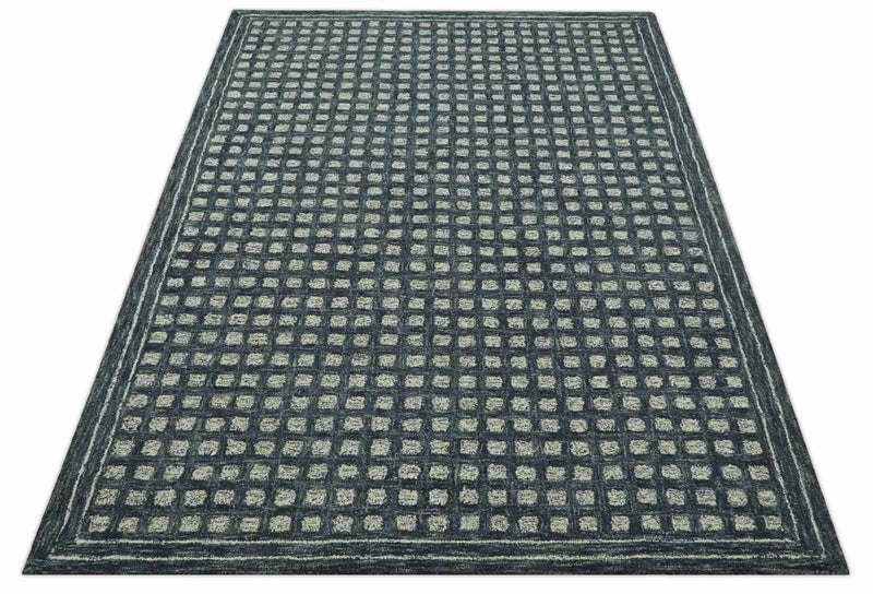 Modern Geometrical Charcoal and Ivory Hand Tufted 5x7.6 wool area rug - The Rug Decor