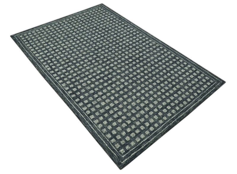 Modern Geometrical Charcoal and Ivory Hand Tufted 5x7.6 wool area rug - The Rug Decor