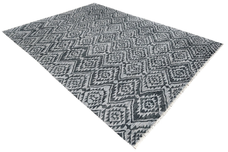 Modern Geometrical Charcoal and Silver Hand Knotted 8.6x11.6 Wool Area Rug - The Rug Decor