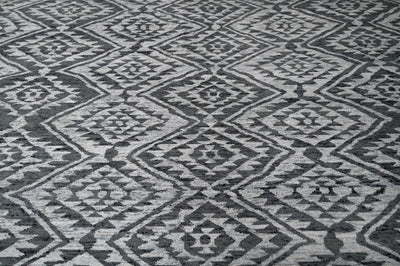 Modern Geometrical Charcoal and Silver Hand Knotted 8.6x11.6 Wool Area Rug - The Rug Decor