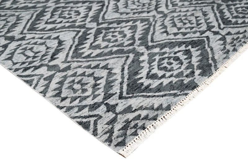 Modern Geometrical Charcoal and Silver Hand Knotted 8.6x11.6 Wool Area Rug - The Rug Decor