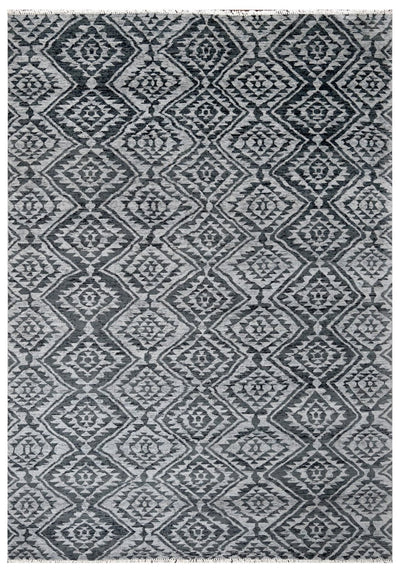 Modern Geometrical Charcoal and Silver Hand Knotted 8.6x11.6 Wool Area Rug - The Rug Decor