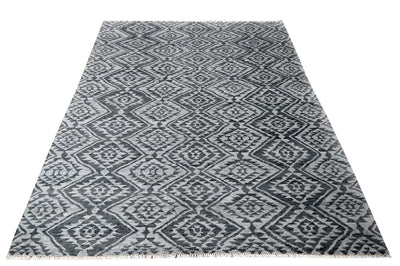 Modern Geometrical Charcoal and Silver Hand Knotted 8.6x11.6 Wool Area Rug - The Rug Decor