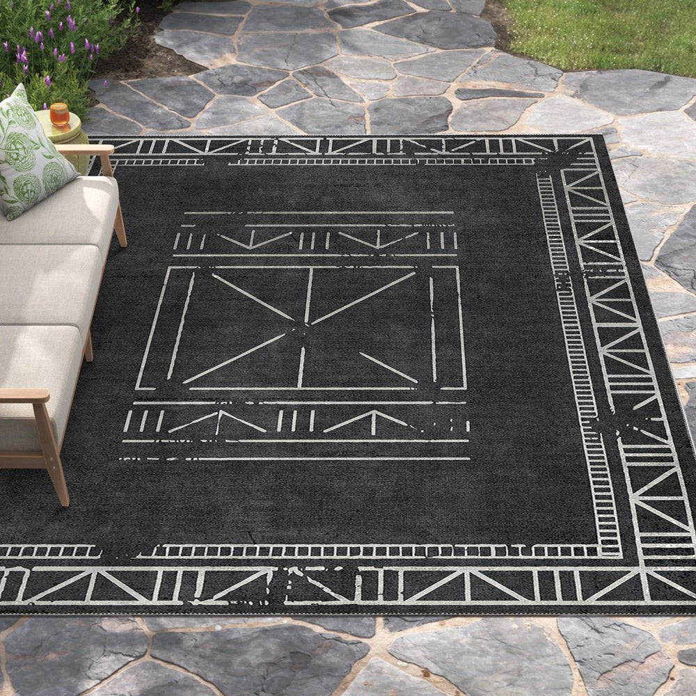 Modern Geometrical Charcoal Machine Washable Cotton Area Rug - The Rug Decor
