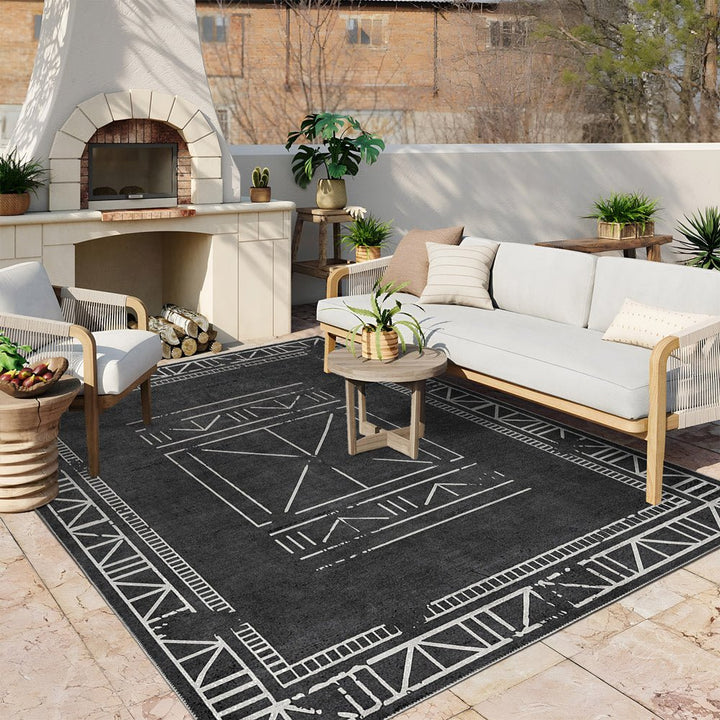 Modern Geometrical Charcoal Machine Washable Cotton Area Rug - The Rug Decor