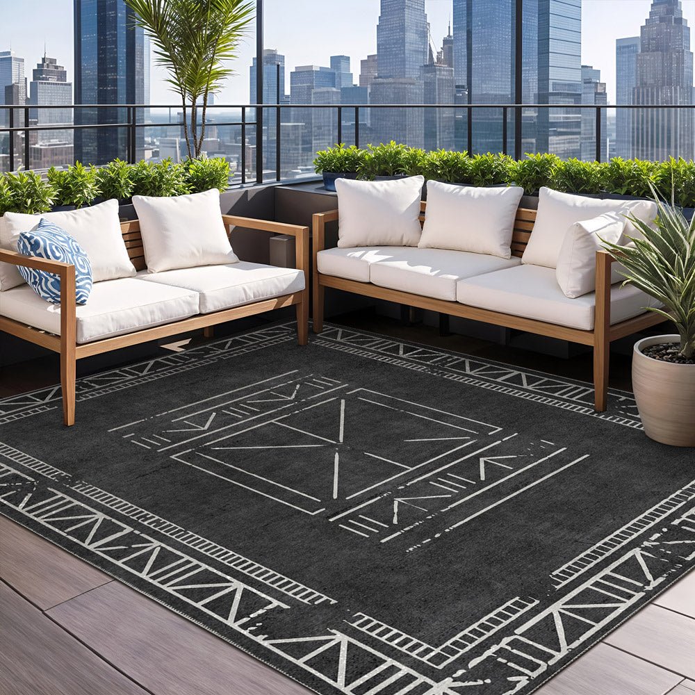 Modern Geometrical Charcoal Machine Washable Cotton Area Rug - The Rug Decor