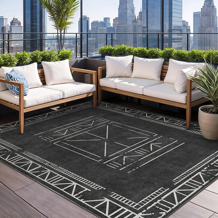 Modern Geometrical Charcoal Machine Washable Cotton Area Rug - The Rug Decor