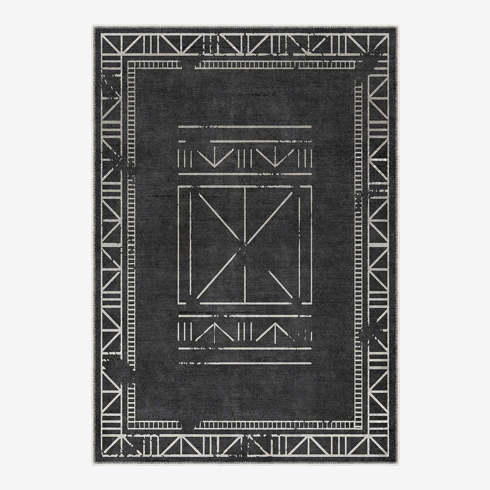 Modern Geometrical Charcoal Machine Washable Cotton Area Rug - The Rug Decor